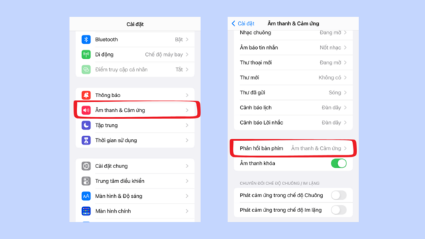 Phản hồi bàn phím có 2 kiểu âm thanh và cảm ứng